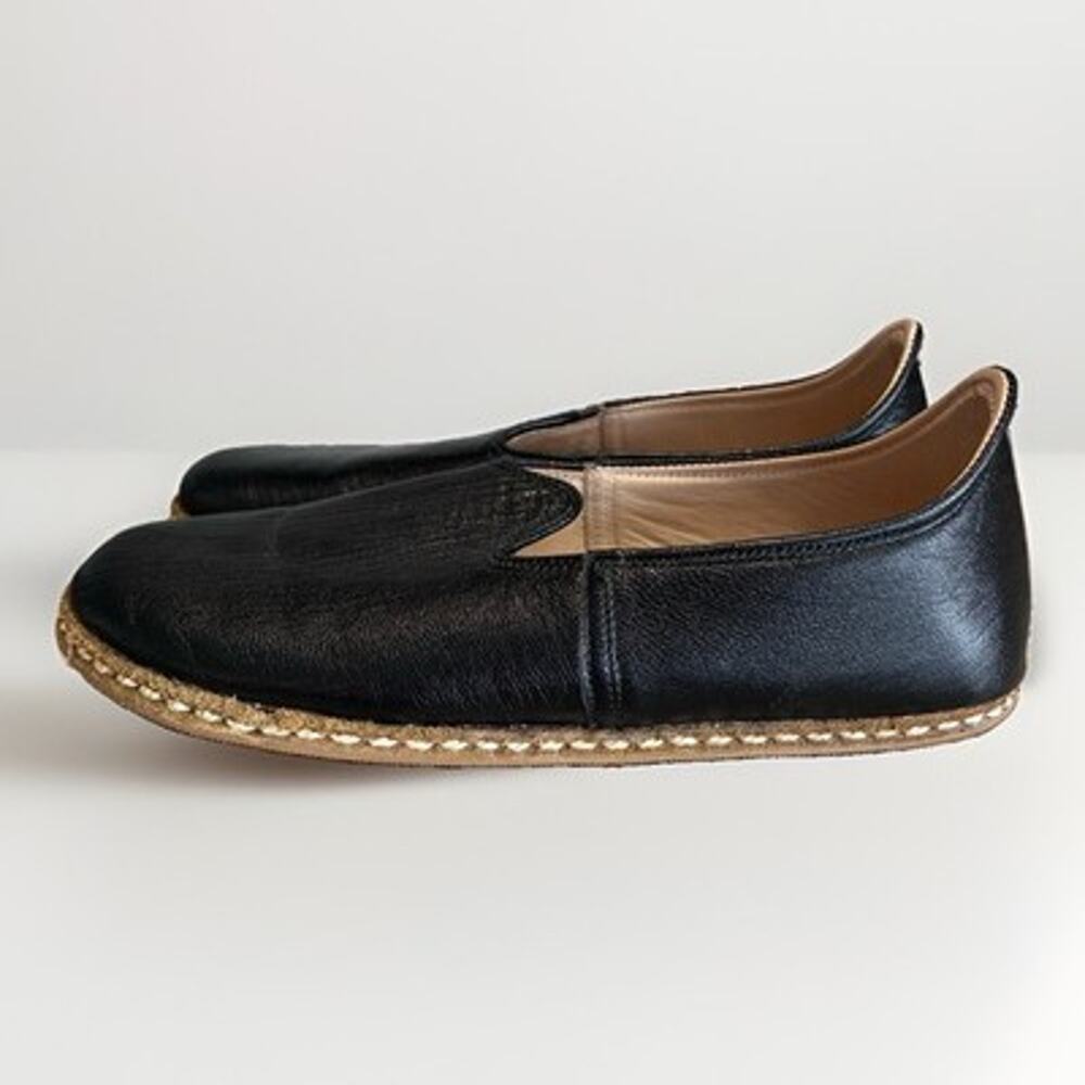 Charooq Size 44 Handmade Turkish Yemeni Horizon Leather Black Slip On Loafer